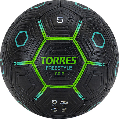 СЦ*Мяч футб. TORRES Freestyle Grip, F320765, р.5, 32 панели. PU, ручная сшивка, черно-зеленый