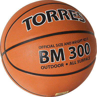 Мяч баск. TORRES BM300, B02015, р.5, резина, нейлон. корд, бут. камера, темнооранж-черн